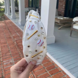 Serre-tête en strass à nœud de baseball, accessoire premium pour le jour du match, avec breloque batte dorée, bijou pour maman, accessoire scintillant pour l'esprit d'équipe, produit phare - Product Image 1