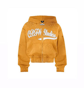 Sweat-shirt à capuche zippé pour homme, personnalisé, épais, surdimensionné, vintage, brodé, éco-responsable, délavé à l'acide, entièrement orné de strass - Product Image 4