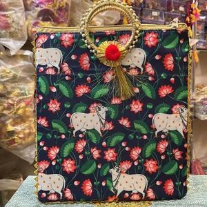 Sac fourre-tout de créateur imprimé vache pour femmes indiennes sac à bandoulière de Style Ins avec doublure en coton fermeture à glissière double poignée retour sacs-cadeaux - Product Image 1