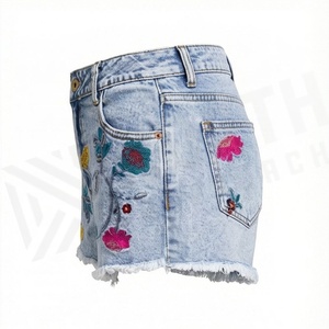 Heavy <b>Work</b> Casual Denim Shorts Colorful Floral Embroidery Womens Summer Loose <b>Jeans</b> Best Quality Customized Color Fits - Product Image 3