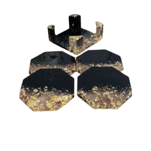 Hexagon <b>Epoxy</b> <b>Resin</b> Coasters With Gold Flakes Set Of 2 Heat Resistant Decor Marble Look <b>Resin</b> Coasters Wholesale Geometric <b>Table</b> - Product Image 4