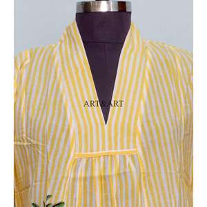 Robe midi ample pour femme, légère, écologique, en coton respirant et lavable, imprimé palmiers, élégante, col en V, manches 3/4 - Product Image 3