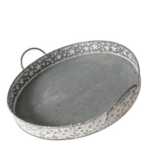 Bandeja Cuadrada de Metal Galvanizado con Asas de Madera, Decoración Rústica para Servir, Decoración Duradera de Metal para el Hogar y la Cocina en Venta - Product Image 5