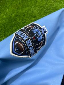 Livingstone College Varsity <b>Jacket</b> <b>Men's</b> Black Light Blue Bear Logo Patch Design Casual College <b>Baseball</b> Style - Product Image 5
