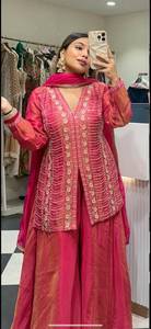 Women Traditional Simmer <b>Silk</b> Embroidered Floor-Length Wrinkle-Free Quick-Dry Sun Protection Party Wear Diwali/Wedding <b>Kurta</b> Set - Product Image 3