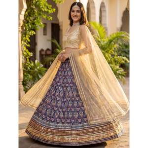 Glowing Blue Digital Printed Silk <b>Wedding</b> Lehenga Choli - Product Image 5
