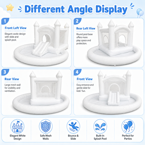 Château gonflable commercial blanc <span class=keywords><strong>avec</strong></span> toboggan et <span class=keywords><strong>piscine</strong></span> aquatique pour fêtes d'enfants, événements en plein air et entreprises de <span class=keywords><strong>location</strong></span> - Product Image 2
