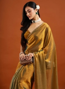 Sari en soie mélangée douce KV Self Design avec blouse non cousue - Product Image 4