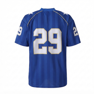 Custom Men's Football Jersey Blue White Gold Striped 100% Polyester Mesh V-neck Plus Size <b>Athletic</b> Sports Top Number 29 Team - Product Image 4