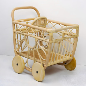 Carritos de compras de juguete de ratán hechos a mano, carritos de compras para niños, juguetes para juegos imaginativos - Product Image 1