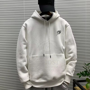 Men's {lain <b>Black</b> Pullover Custom Logo <b>Fleece</b> Sweatshirt with Kangagroo Pocket - Product Image 4