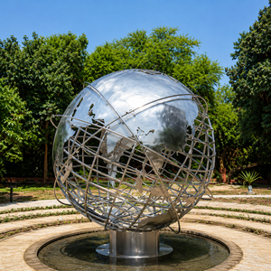 Grande sculpture de globe terrestre en acier inoxydable pour extérieur, fontaine sphérique en métal, art moderne, décoration de jardin, statue design - Product Image 4
