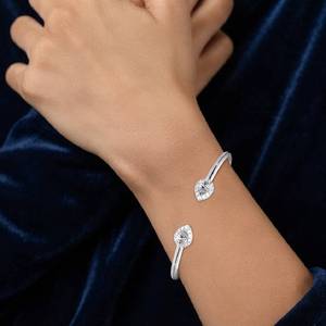 Platinum 950 Lab Grown Diamond Pear Cut Halo Open <b>Bangle</b> <b>Bracelet</b> for Women Daily Wear Gift Jewelry - Product Image 5
