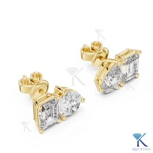Custom Lab Grown CVD HPHT Diamond Toi Et Moi <b>Stud</b> <b>Earrings</b> <b>Emerald</b> Pear Cut 14K Solid Gold Luxury Fine Women Wedding Bridal - Product Image 2