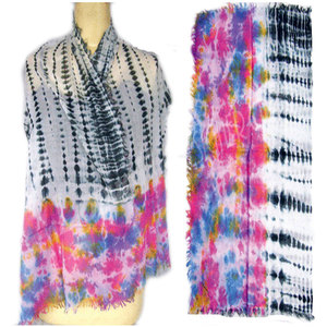Bufanda de algodón hecha a mano con efecto tie-dye, ligera, transpirable, con diseño artístico único, chal étnico tradicional largo de verano para mujer - Product Image 1