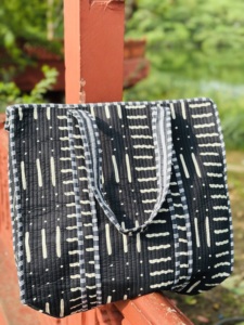 <b>Black</b> Geometric <b>Tote</b> <b>Bag</b> | <b>Quilted</b> Cotton Shoulder Shopping <b>Bag</b> | Handmade <b>Tote</b> <b>Bag</b> For Shopping, Travel, Beach <b>Bag</b> For Women's - Product Image 6