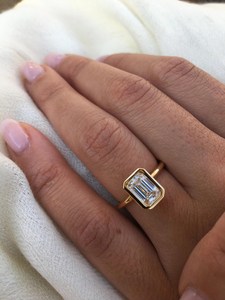 Bold <b>Emerald</b> cut Lab Grown Diamond <b>Ring</b> 3 Carat in bezel Setting with Sleak Polished Band 14k Yellow Gold Statement Design - Product Image 1