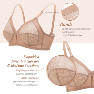 Soutien-gorge sans armatures CLIVIA sans fil, minimisant, grande taille, couvrance totale, en dentelle florale, liftant, anti-affaissement, respirant, rembourré, pour usage quotidien - Product Image 6