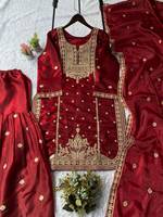 Ensemble de costume palazzo en soie ethnique pour femmes, broderie lourde, tenue traditionnelle indienne pakistanaise pour mariage, fête, Diwali