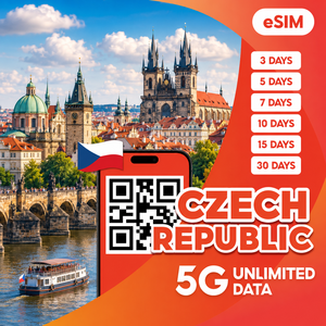 Tarjeta eSIM de Viaje para la República Checa a Precio de Fábrica, Datos 4G/5G Ilimitados por 3/5/7/10/15/30 Días, Plan de Activación Rápida con Código QR - Product Image 1
