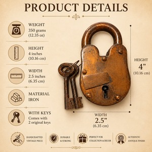 Cadenas en laiton de style Art déco vintage Shubham avec 2 clés, serrure décorative artisanale pour porte extérieure - Product Image 3
