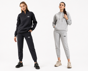 Wholesale Women Heather Gray Hoodie and <b>Jogger</b> Pants Set Black Quater Zip Soft Fleece Custom Logo Manufacturer - Product Image 1