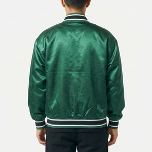 High Quality Silk Satin Bomber <b>Jacket</b> <b>For</b> <b>Men</b> Custom Design <b>Baseball</b> Snap Button Front With Rib <b>Jackets</b> - Product Image 4