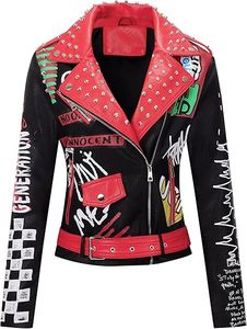 Chaqueta de Cuero y Lona Premium Vintage para Mujer, Estilo Relaxed Fit, con Detalles Decorativos - Estilo Cafe Racer - Product Image 2