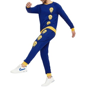 Conjunto Deportivo para Hombre con Estampado de Smiley Azul y Amarillo, Sudadera de Cuello Redondo de Manga Larga, Pantalones Jogger, Ropa Casual Estilo Otoño - Product Image 5