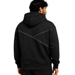 Sweat à capuche noir personnalisé pour homme en molleton de coton épais, broderie géométrique, streetwear, marque privée, fabricant OEM - Product Image 2