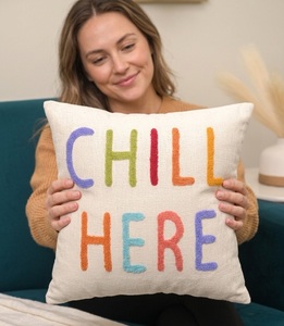 Vibrant "CHILL HERE" Typography Tufted Decorative <b>Cushion</b> <b>Cover</b> with Multicolored Texture - Product Image 3