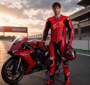 Unisex <b>Red</b> Full Sleeve Windproof Motorcycle Racing <b>Suit</b> Breathable Customizable Adults All Seasons Raceway Mode - Product Image 1