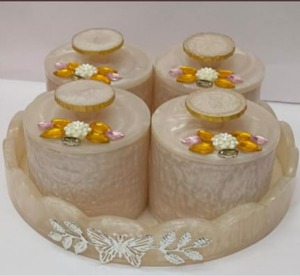 Handmade Resin <b>Canister</b> <b>Set</b> with Decorative Tray Dry Fruit Jar - Product Image 1