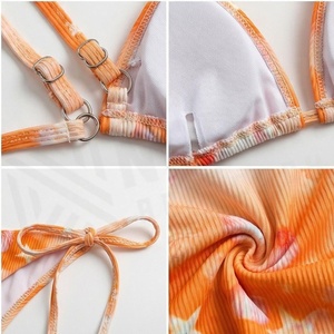 Ensemble bikini 2 pièces imprimé coquille d'orange, haut dos nu et bas à nouer sur les côtés avec décoration de perles, maillot de bain femme - Product Image 4