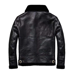 Veste moto en cuir véritable pour homme, noire, col rabattu, fermeture éclair, doublure en satin rouge, coupe classique, automne - Product Image 6