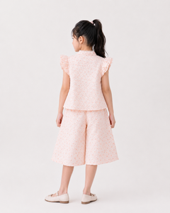 Conjunto de Top con Volantes Florales y Pantalones Cortos de Pierna Ancha para Niñas, Atuendo Dulce de 2 Piezas, Sin Mangas, Estilo Casual - Product Image 3