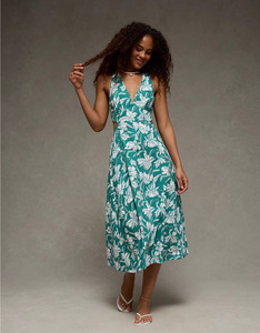 Vestido midi AE con cuello en V y aberturas - Product Image 1