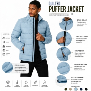 Blouson d'hiver matelassé pour homme, respirant et isolant, à col montant et fermeture éclair – En stock – Usine de vêtements personnalisés OEM/ODM - Product Image 6