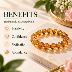สร้อยข้อมือลูกปัดคริสตัลซิทรินธรรมชาติ สีเหลืองอำพัน ทรงกลม ขัดเงา ของขวัญทางธุรกิจ เครื่องประดับข้อมือ - Product Image 2