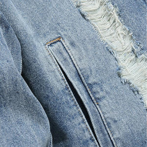 Veste en jean vintage pour homme, effet usé, tendance, délavée à l'acide, déchirée, bleue, pour le streetwear et la mode décontractée - Product Image 4