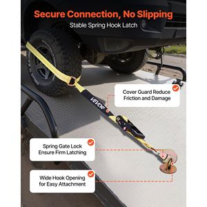 Kit de sujeción de ruedas con correa de remolque tipo neumático, kit de amarre para coche con gancho de resorte, resistencia a la rotura de 10009 lb - Product Image 5