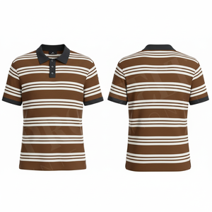 Polo rayé imprimé personnalisé à manches courtes en mélange de coton respirant, coupe ajustée, col polo, style décontracté et tendance pour l'été - Product Image 5