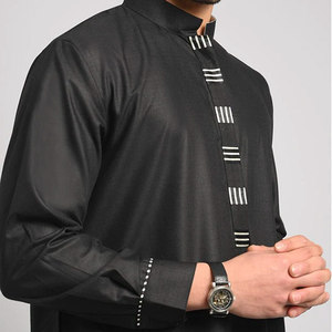 Jubba islamique noire pour homme, décontractée, à manches longues, avec broderie argentée, respirante, Thobe Dishdasha, tenue de prière du Ramadan, Kaftan thobe / thawb - Product Image 6
