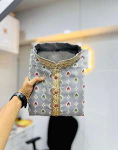 Conjunto de pijama Kurta de seda Jacquard más vendido, ropa de Festival informal para hombre, ropa India pakistaní hasta la rodilla, Kurta elegante - Product Image 6