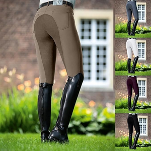 Pantalones de equitación para mujer, de color liso, ajustados, de silicona y textil, con asiento completo, transpirables, con bolsillos, para invierno. - Product Image 2