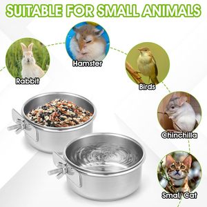 Portable Stainless Steel <b>Bird</b> Feeding Dish Water Food Bowl Coop Cups with Clamp Holder for Parrots and Other Animals - Product Image 6