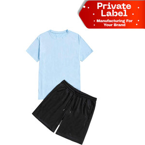 Ensemble short gaufré uni pour homme, vente en gros d'usine, tenue personnalisée avec logo, ensemble short côtelé tricoté pour homme, design personnalisé, basique d'été 2 - Product Image 1