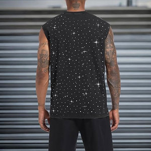Débardeur Homme Vintage à Paillettes et Strass, Effet Délavé, Streetwear, Sans Manches, Col Rond, Coton, T-shirt Scintillant à Motif Décontracté pour l'Été - Product Image 5