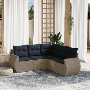 Set Divano da Giardino in Polyrattan Grigio a 5 Pezzi con Cuscini - Collezione Arredamento Patio - Product Image 1