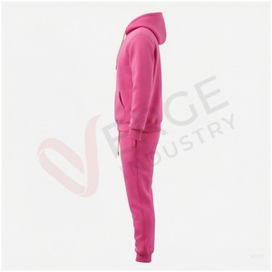 Unisex <b>Pink</b> <b>Tracksuit</b> Set Full Sleeve Hooded Drawstring Solid Color Casual Regular Fit Autumn Wear 100% Cotton Breathable - Product Image 3